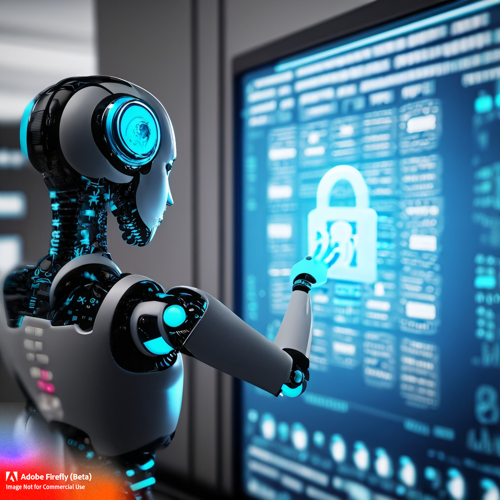 a humanoid securing a website from hackers