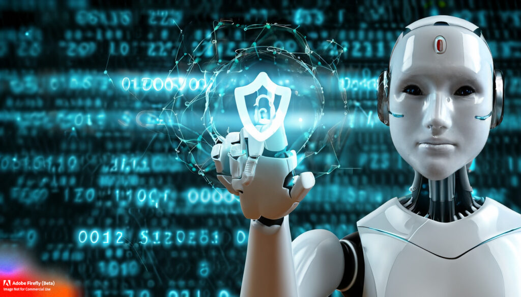 a humanoid making sure a website is secure